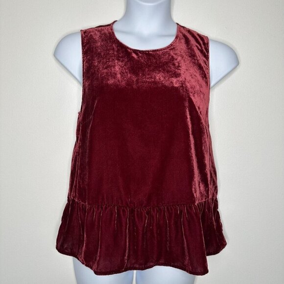 J Crew Peplum Top Velvet Red Drapey Tank Size 14 - Picture 1 of 10